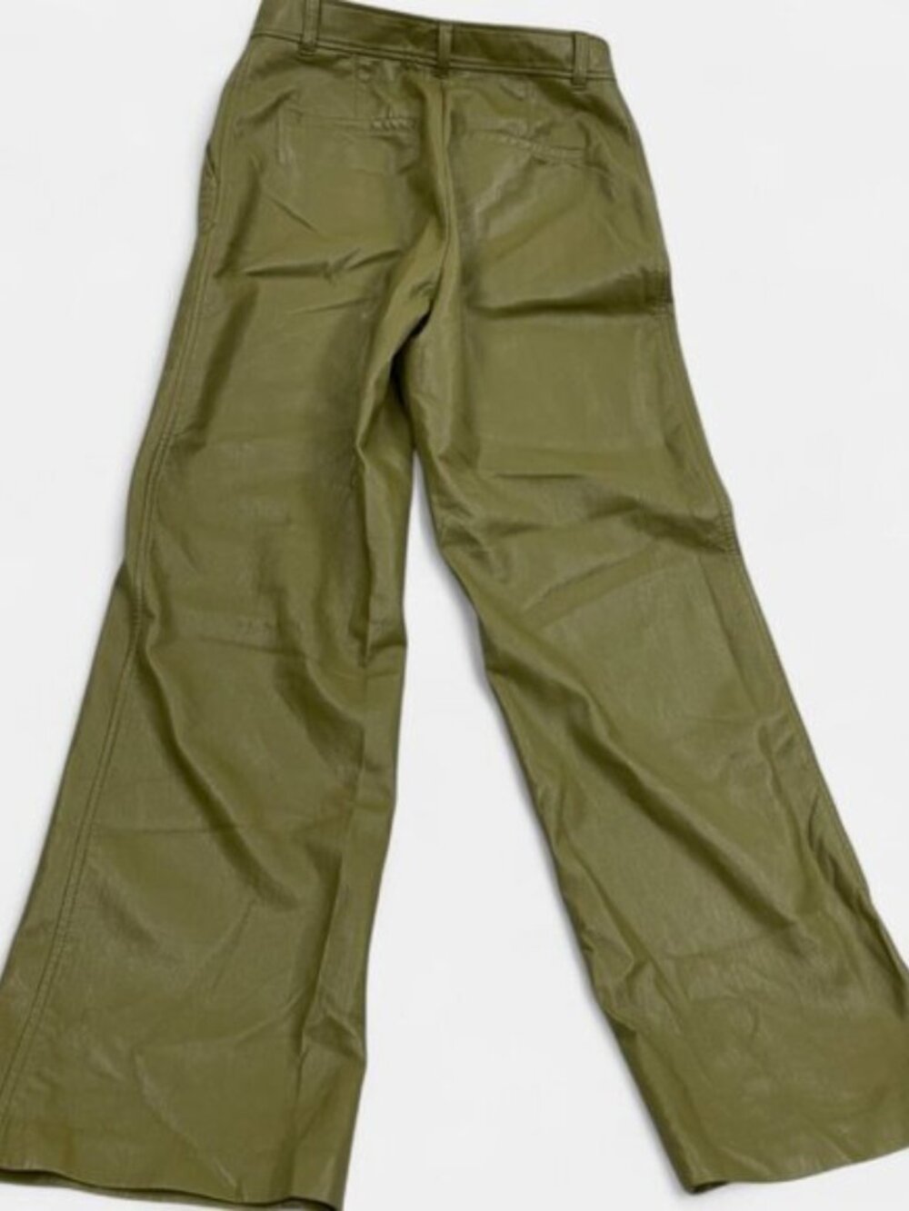 Babaton Aritzia Olive Green Faux Leather Straight Pants Trousers Women's 6 26x30